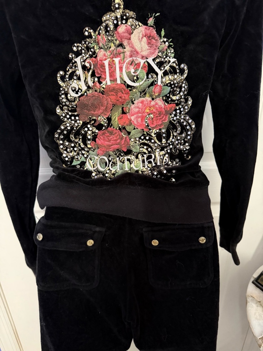 Juicy Couture Black Velour Track Jacket & Joggers Set with Gold Hardware - Picture 3 of 7
